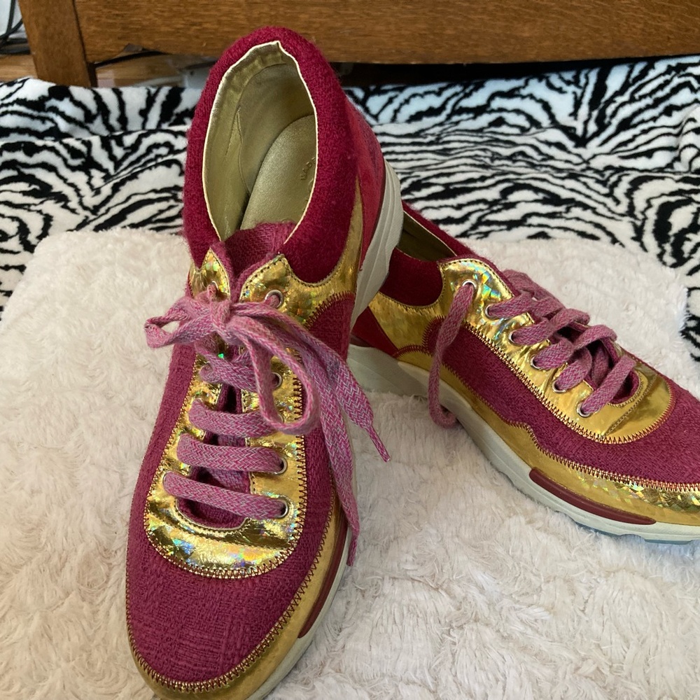 Pink and Gold Chanel Sneakers